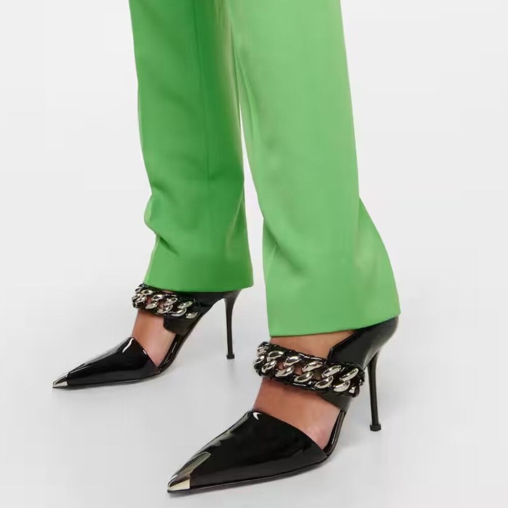 Alexander McQueen Punk Patent Leather Mules Stiletto Heel Metal Toe Party 8.5